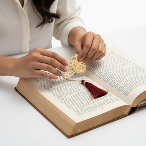 DecorTwist® Premium Brass Bookmarks (Size 2.4" x 1.9") Pack of 1 Handcrafted Camera Design Bookmark with Gift for Teachers, Readers and Book Lovers, Student, Friend Birthday Gifts (Gold) - Image 2