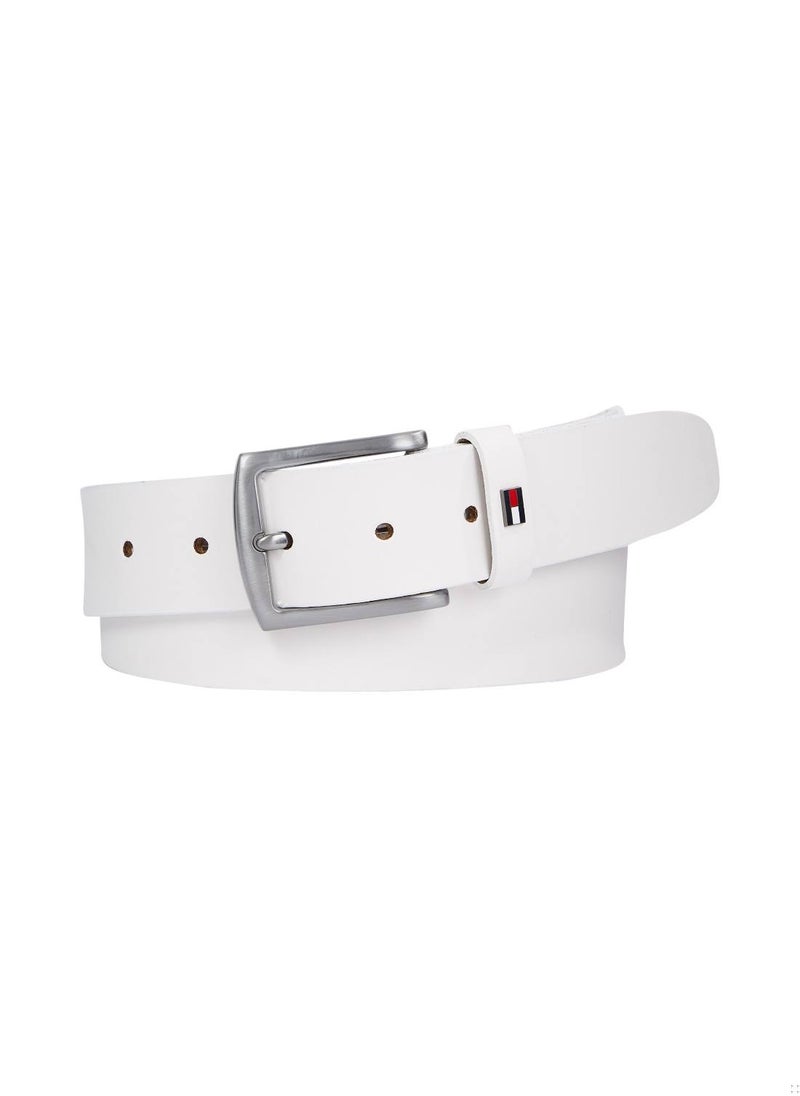 TOMMY HILFIGER Men's Denton Flag Keeper Adjustable Belt - Leather, White  - Image 1