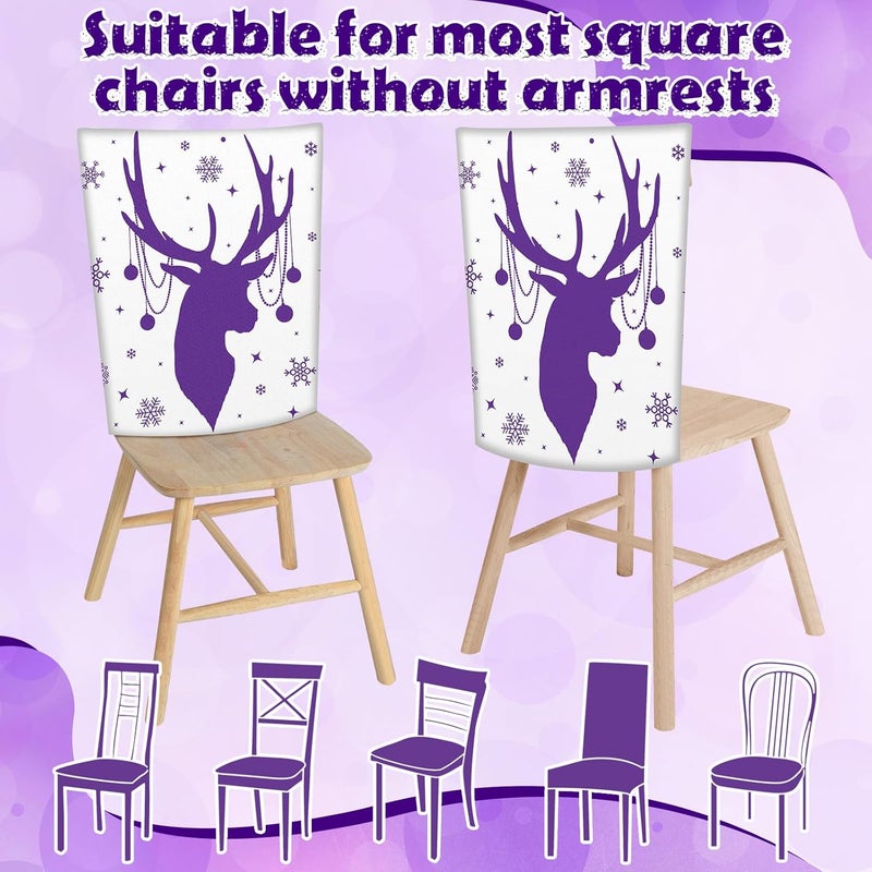 FuWeave 6 Pcs Christmas Chair Covers Purple White Snowflake Chair Back Covers Xmas Chair Protector Slipcovers Washable Winter Dining Room Seat Covers for Home Hotel Kitchen Decorations - Image 3