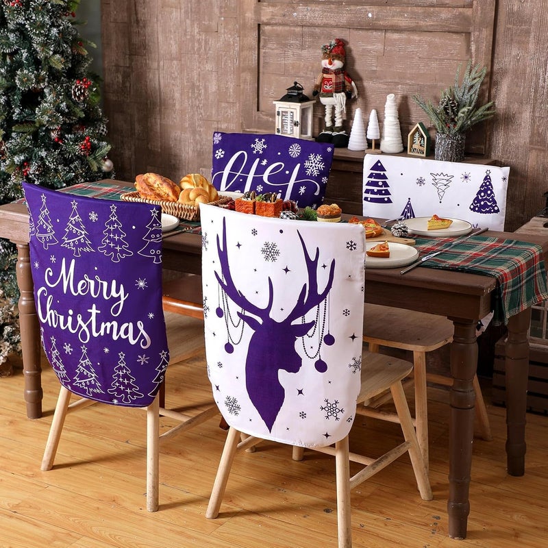 FuWeave 6 Pcs Christmas Chair Covers Purple White Snowflake Chair Back Covers Xmas Chair Protector Slipcovers Washable Winter Dining Room Seat Covers for Home Hotel Kitchen Decorations - Image 2