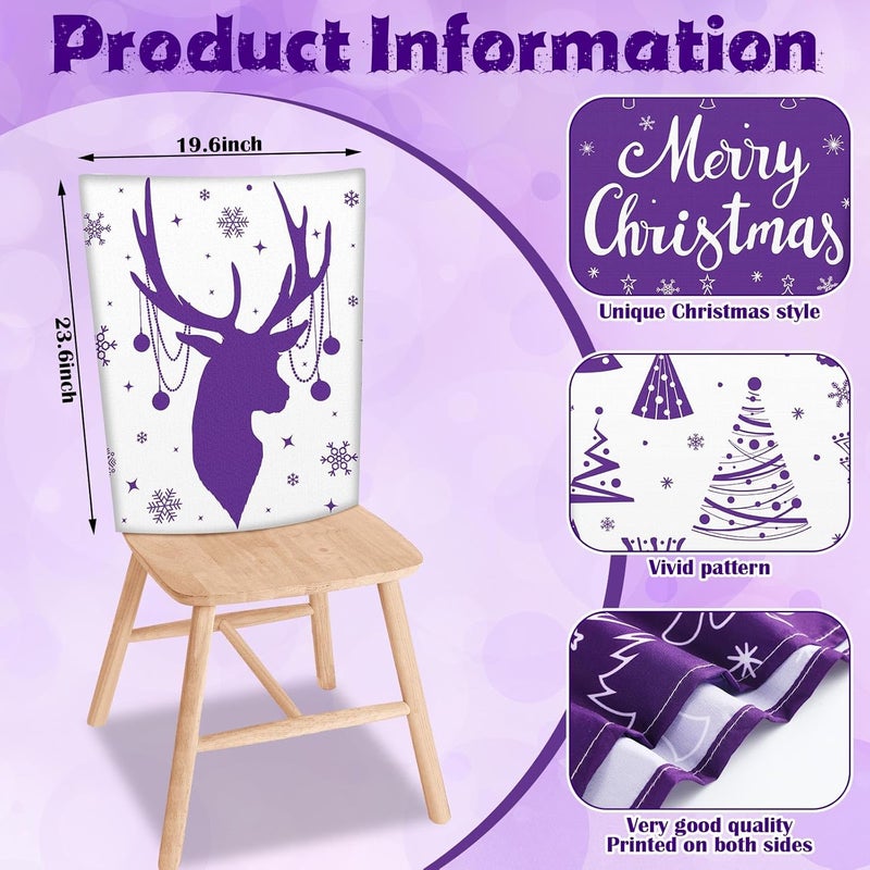 FuWeave 6 Pcs Christmas Chair Covers Purple White Snowflake Chair Back Covers Xmas Chair Protector Slipcovers Washable Winter Dining Room Seat Covers for Home Hotel Kitchen Decorations - Image 4