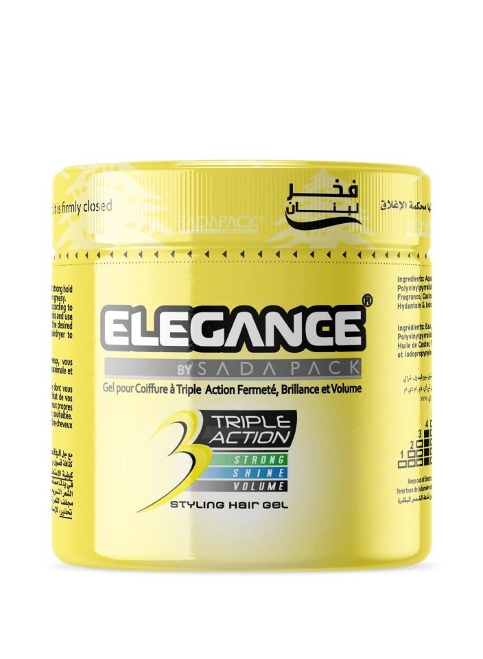 Elegance Elegance Triple Action Hair Gel - Yellow, 250ml | Strong Hold, Glossy Finish, Flexible Styling 