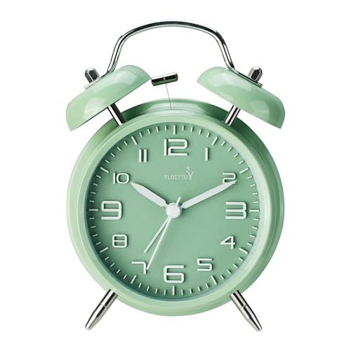 FLOITTUY (Loud Alarm for Deep Sleepers 4'' Twin Bell Alarm Clock, Stereo Digital Dial Alarm Clock with Backlight for Bedroom and Home Decoration(Pea Green) - Image 1