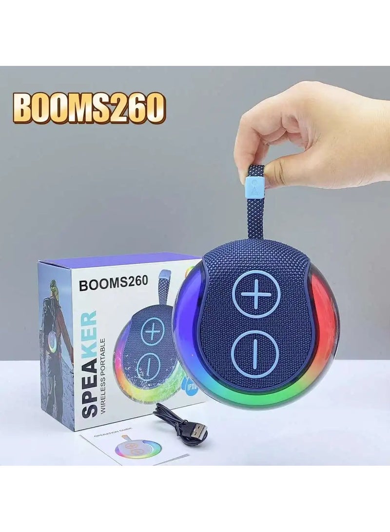 BOOMS260 Wireless Blue-tooth Portable MINI Speakers HIFI Music Super Bass Subwoofer Active Waterproof Bathroom RGB Light Speaker - Image 1
