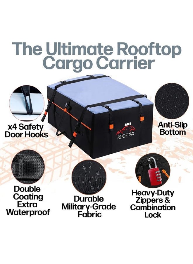 RoofPax 19 cft. Car Rooftop Cargo Carrier Bag, Waterproof Storage - Including Double Zippers, Integrated Mat, 10 Heavy-Duty Tie-Down Straps fit Cars with/Without Roof Top Rack or Side Rails. - Image 4