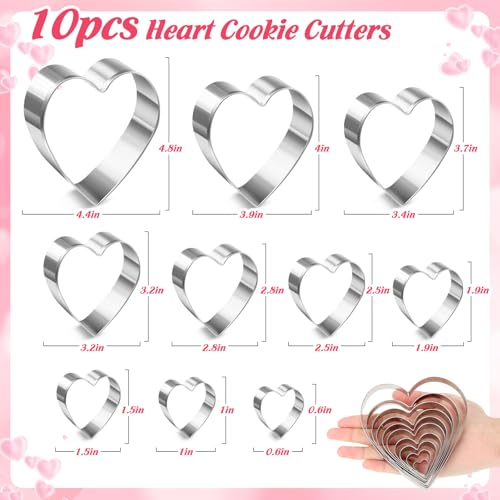 LifeisLuck Heart Cookie Cutter Set 10Pcs Stainless Steel Biscuit Cutters Valentine’s Day Different Size Heart Shapes Mold Fondant Cake Cookie Molds for Baking Anniversary, Bridal, Engagement and Wedding - Image 2
