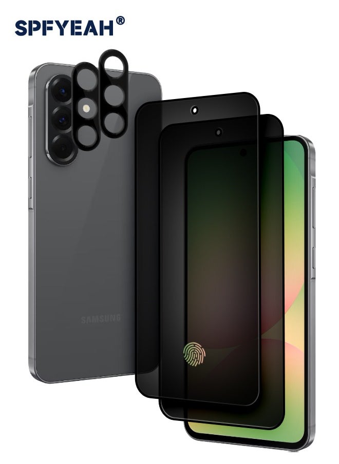 SPFYEAH [2+2 Pack] Samsung Galaxy A56 Privacy Screen Protector with Camera Lens Protector, [28° Anti-Spy][9H Hardness][Fingerprint Unlock][Anti Scratch][Bubble Free][Case Friendly] Protector Set for Samsung 56 5G 6.7 inch (Boxed, 2+2 PCS)  - Image 1
