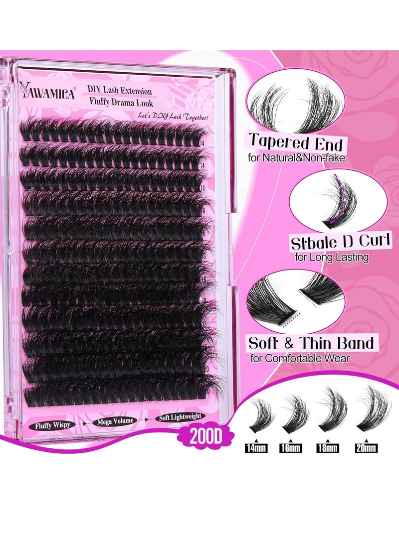 Yawamica Fluffy Lash Clusters Thick 200D Volume Eyelash Clusters 14-20mm Wispy Individual Lashes D Curl Cluster Eyelash Extensions 240pcs DIY Lash Extension for Beginners - pzsku/Z242793A9AE3E9B0245BAZ/45/_/1732882515/ed3dac42-2969-4477-b4b6-1e59cb842f0e