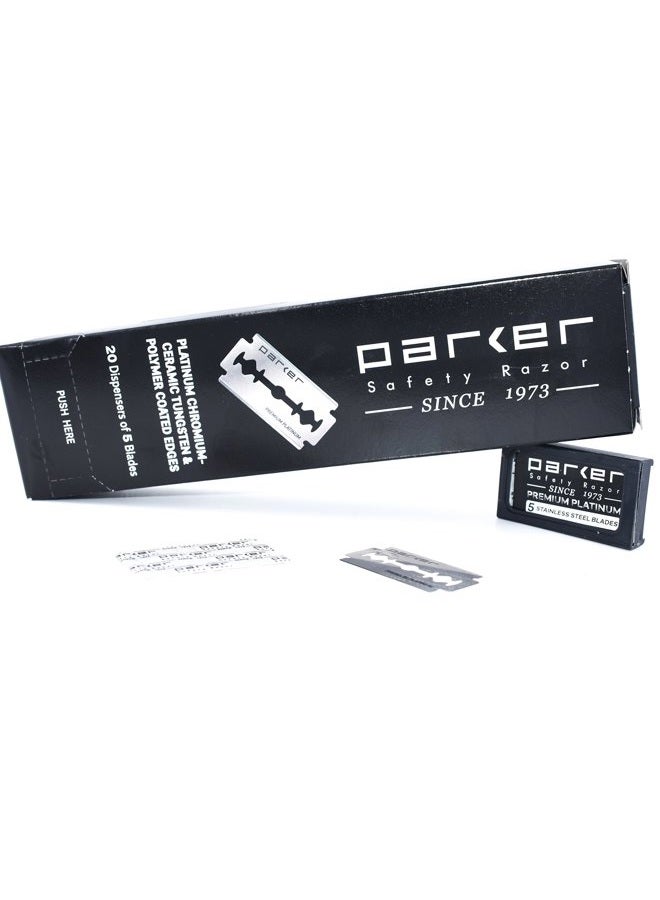 Parker Safety Razor Parker 100 Count, Parker Double Edge Safety Razor Blades, Premium Platinum Stainless Steel Razor Blades with PTFE, Tungsten and Chromium Coated Edges for Smooth, and Comfortable Shaves - Image 1