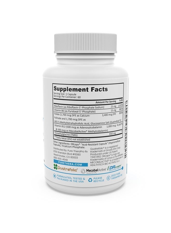 Pure Therapro Rx Methyl B Complete - 60 Vegetable Capsules | Optimal Methylation Support Supplement with Quatrefolic 5-MTHF (Active folate), Methylcobalamin (Active B12), B2, B6, and TMG | Pharmaceutical Grade - Image 2