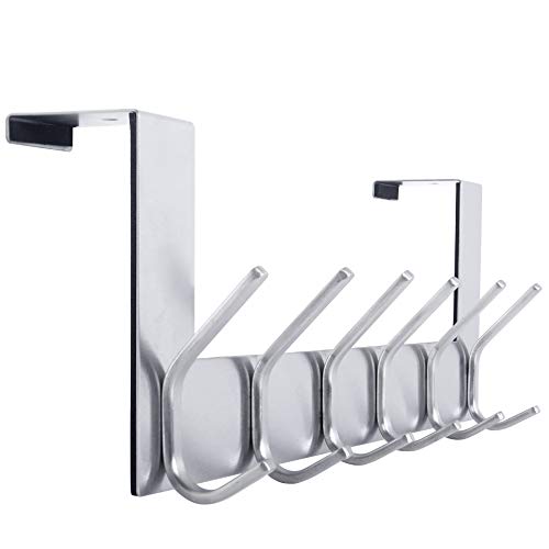 WEBI Over The Door Hook Door Hanger:Over The Door Towel Rack with 6 Hooks for Hanging Coats,Door Coat Hanger Towel Hanger Over Door Coat Rack for Towels,Clothes,Back of Bathroom,Silver - Image 1