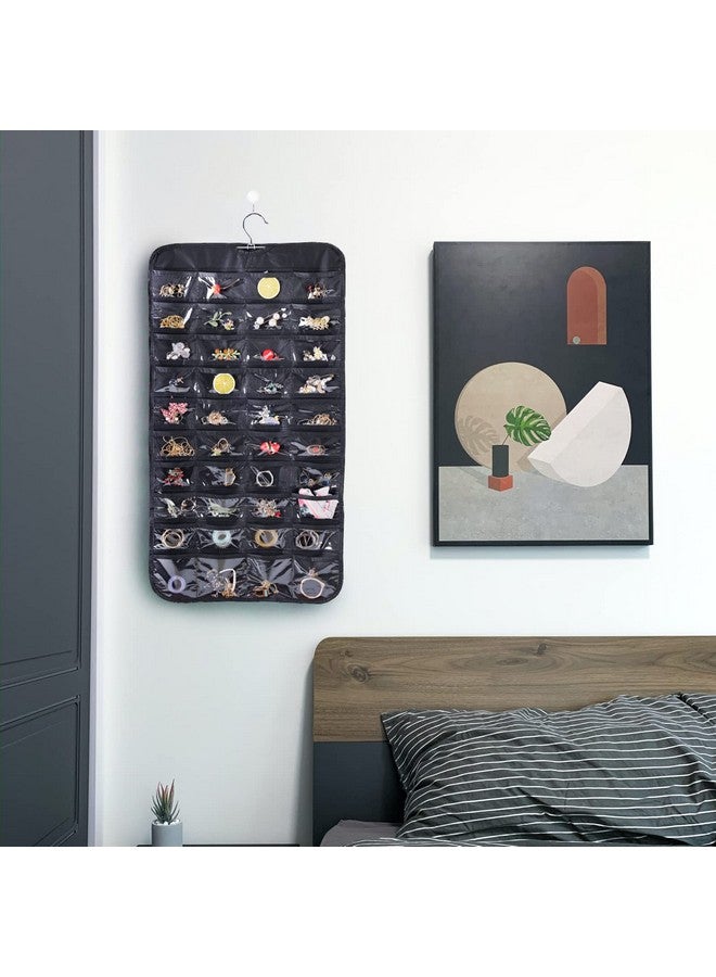 بلوس منظم مجوهرات معلق من Bloss مزود بـ 80 جيبًا وحامل مجوهرات معلق بحجم مزدوج لتخزين الأقراط والمجوهرات - أسود - Image 3