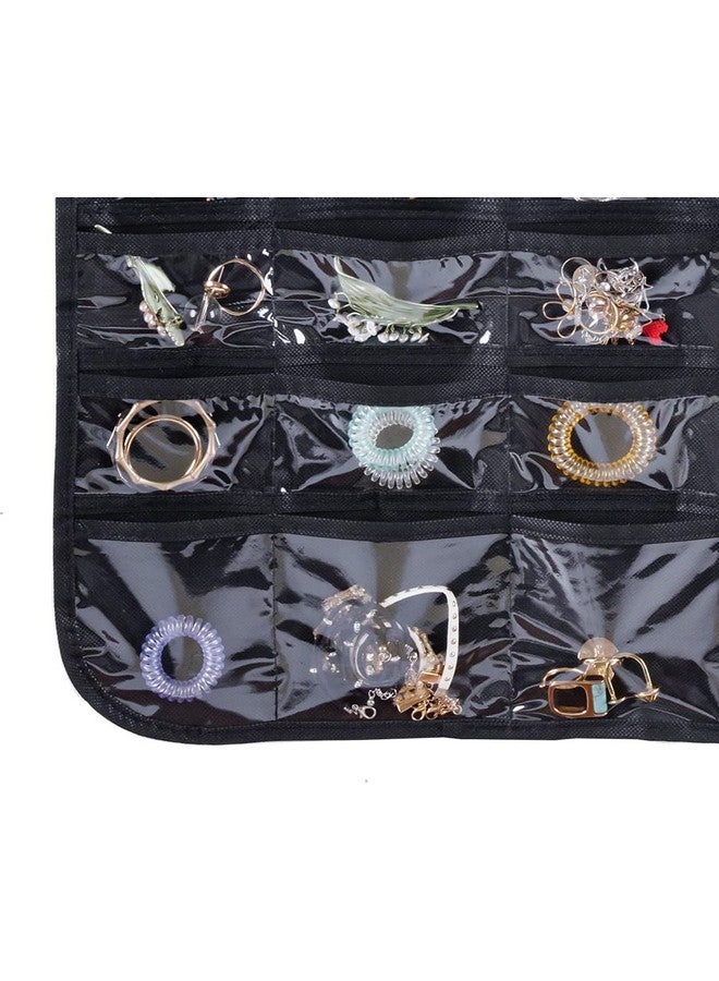 بلوس منظم مجوهرات معلق من Bloss مزود بـ 80 جيبًا وحامل مجوهرات معلق بحجم مزدوج لتخزين الأقراط والمجوهرات - أسود - Image 2