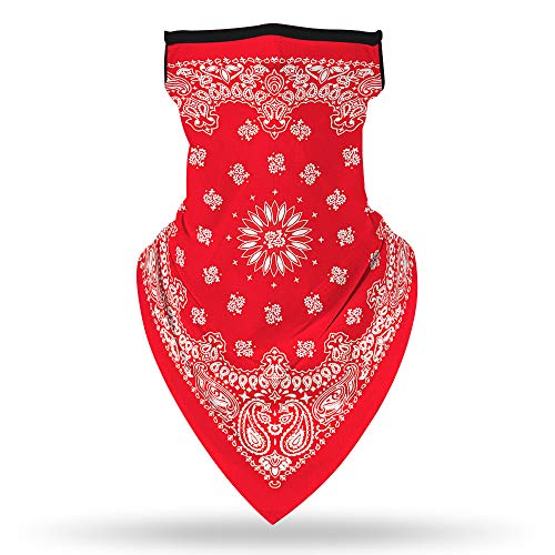 YAYOUREL Red Boho Floral Bandana Neck Gaiter Face Mask Covering Bandanas for Men Women Summer UV Cooling Face Scarf Mask Cover Ear Loop Hole Triangle Facemask Headbands for Fishing Running Cycling - Image 3