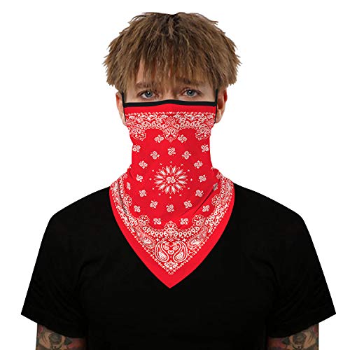 YAYOUREL Red Boho Floral Bandana Neck Gaiter Face Mask Covering Bandanas for Men Women Summer UV Cooling Face Scarf Mask Cover Ear Loop Hole Triangle Facemask Headbands for Fishing Running Cycling - Image 5