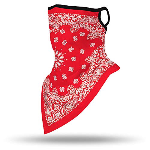 YAYOUREL Red Boho Floral Bandana Neck Gaiter Face Mask Covering Bandanas for Men Women Summer UV Cooling Face Scarf Mask Cover Ear Loop Hole Triangle Facemask Headbands for Fishing Running Cycling - Image 4