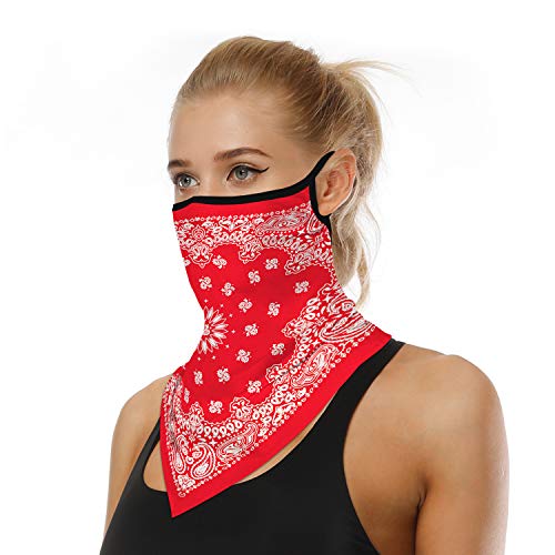 YAYOUREL Red Boho Floral Bandana Neck Gaiter Face Mask Covering Bandanas for Men Women Summer UV Cooling Face Scarf Mask Cover Ear Loop Hole Triangle Facemask Headbands for Fishing Running Cycling - Image 2