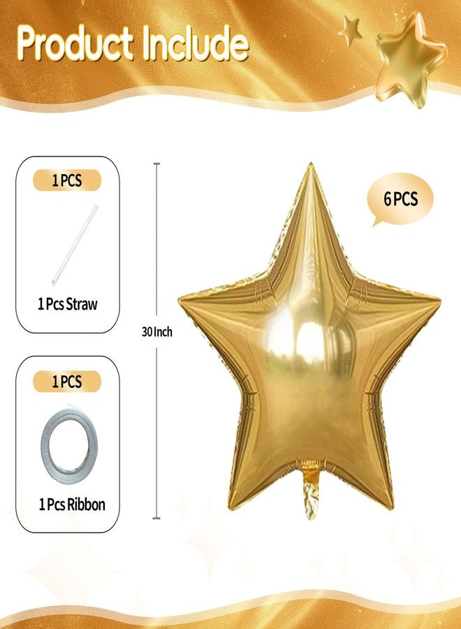 KALOR 30 Inch Light Gold Star Balloons, 6 Pcs Foil Balloons Star Shaped Mylar Balloons for Valentines Party Wedding Decorations - Image 2
