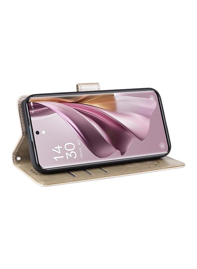 اس-توب جراب هاتف OPPO Reno10 Pro+ العالمي المصنوع من الجلد المنقوش بزهور الفراشة - Image 5