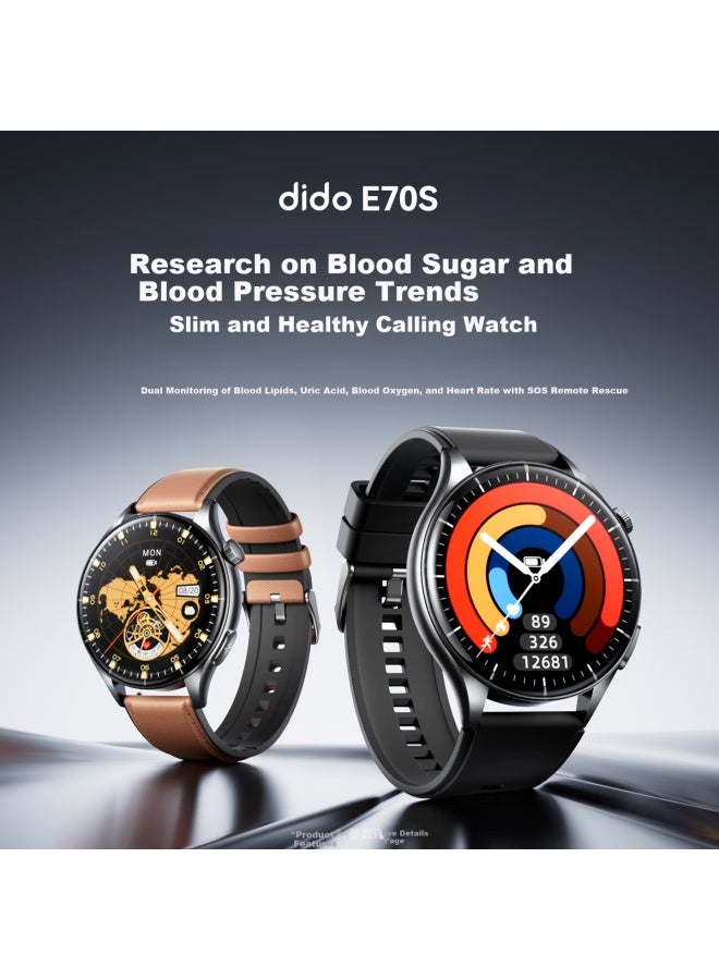 Dido E70spro Leather Brown Blood Pressure Watch, Blood Sugar And Uric Acid Health Research, One-on Sos Emergency Call, Emotional Heart Rate And Blood Oxygen Monitoring, Health Management Assistant, Bluetooth Calling For Men And Wome - Image 2