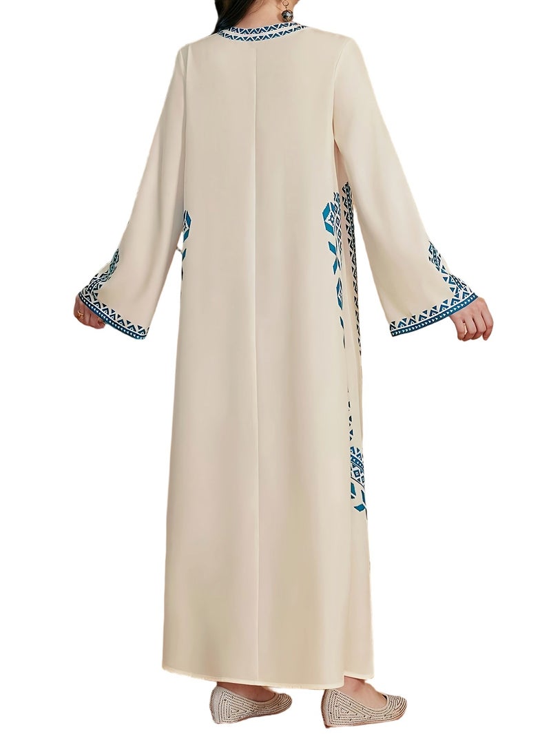 Plus Size, Spring/Summer Middle Eastern Plus Size Traditional Printed Long Sleeve Abaya Gown, Elegant Women's Dress, Slim Fit Flattering, for Daily Outings, Dates, Commuting, Parties,... - Image 3