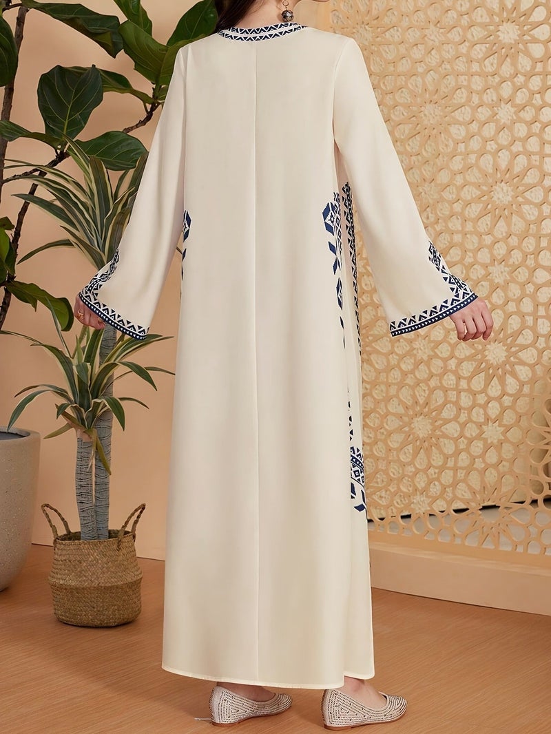 Plus Size, Spring/Summer Middle Eastern Plus Size Traditional Printed Long Sleeve Abaya Gown, Elegant Women's Dress, Slim Fit Flattering, for Daily Outings, Dates, Commuting, Parties,... - Image 2