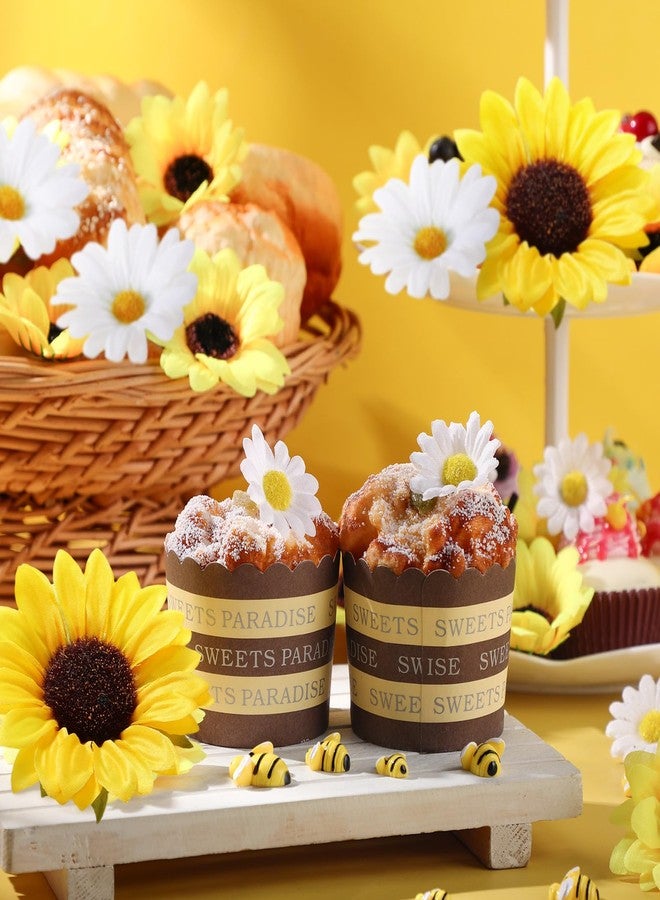 Juinte 165pcs Artificial Sunflower Heads Tiny Bees Craft Decoration 2.8"and 3.9" Sunflower Fabric, 1.6" and 2.4" Mini Fabric Daisy Flower Heads Bulk for Summer Art DIY Craft Home Beehive Party Wedding - Image 2