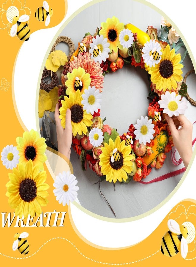 Juinte 165pcs Artificial Sunflower Heads Tiny Bees Craft Decoration 2.8"and 3.9" Sunflower Fabric, 1.6" and 2.4" Mini Fabric Daisy Flower Heads Bulk for Summer Art DIY Craft Home Beehive Party Wedding - Image 5