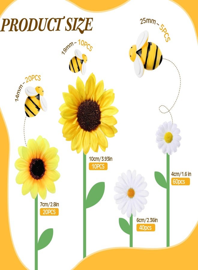 Juinte 165pcs Artificial Sunflower Heads Tiny Bees Craft Decoration 2.8"and 3.9" Sunflower Fabric, 1.6" and 2.4" Mini Fabric Daisy Flower Heads Bulk for Summer Art DIY Craft Home Beehive Party Wedding - Image 3