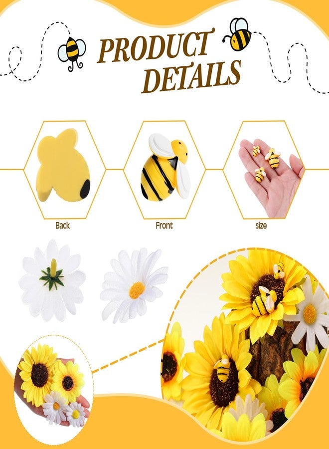 Juinte 165pcs Artificial Sunflower Heads Tiny Bees Craft Decoration 2.8"and 3.9" Sunflower Fabric, 1.6" and 2.4" Mini Fabric Daisy Flower Heads Bulk for Summer Art DIY Craft Home Beehive Party Wedding - Image 4
