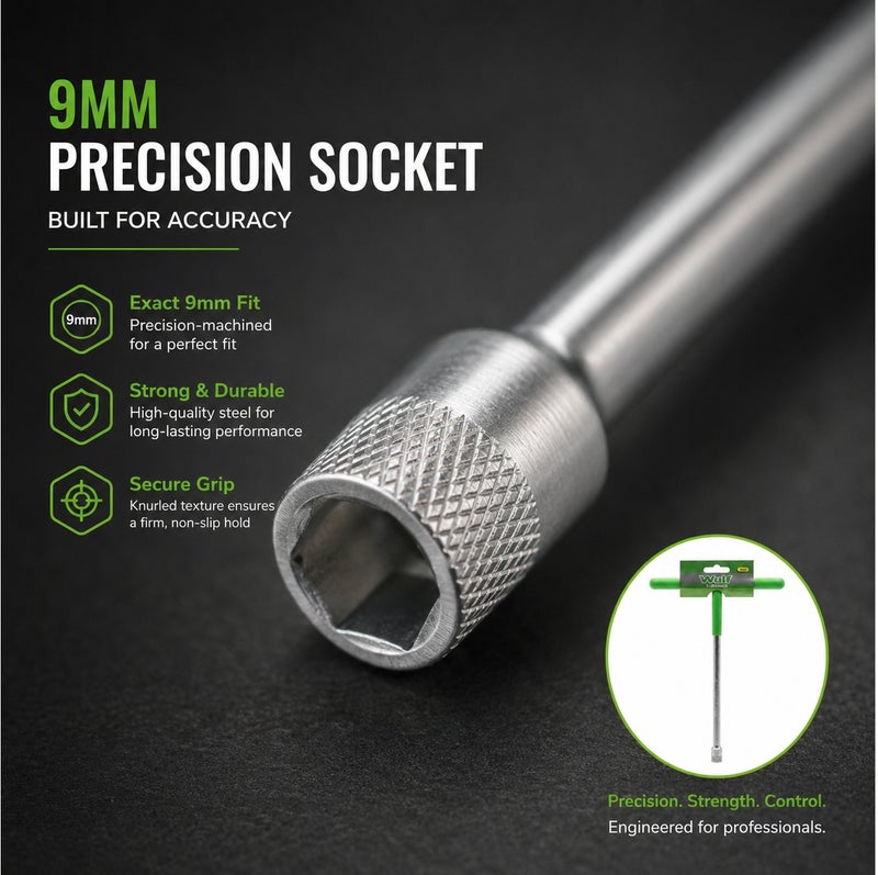 Wulf 9mm T-Spanner Socket Wrench Heavy Duty T Handle Nut Driver with Ergonomic Grip for Mechanical Repair Automotive Maintenance and Workshop Use - Image 2