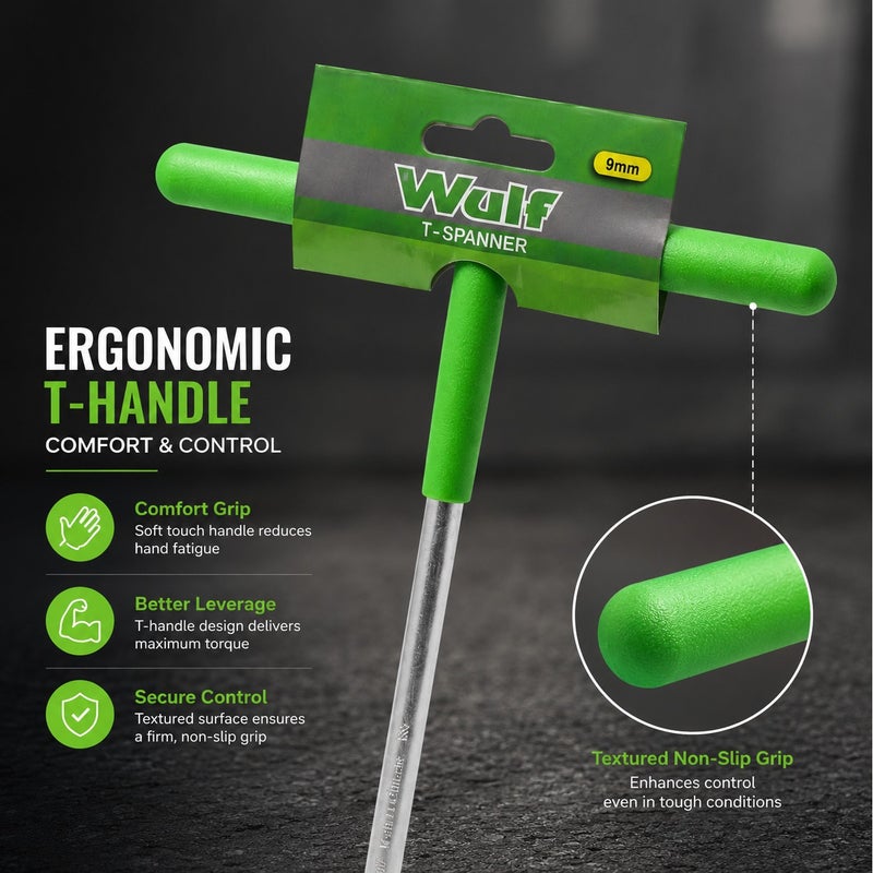 Wulf 9mm T-Spanner Socket Wrench Heavy Duty T Handle Nut Driver with Ergonomic Grip for Mechanical Repair Automotive Maintenance and Workshop Use - Image 3