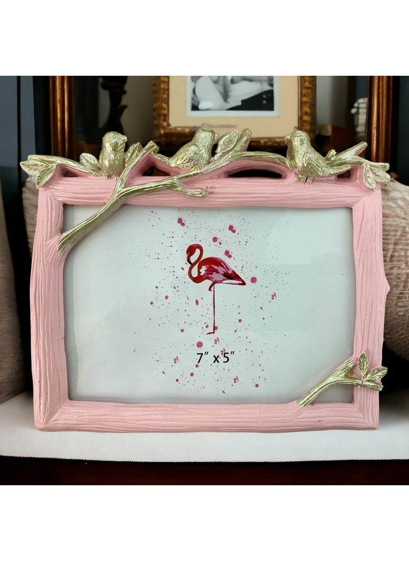 Art Street Art Street Three Little Birds Premium Square Table Photo Frame, Vector Design Home Decoration Frame For Table Top Desk, Birthday, Wedding & Return Gift - Royal Pink (Size: 7x5 Inch)  - Image 1