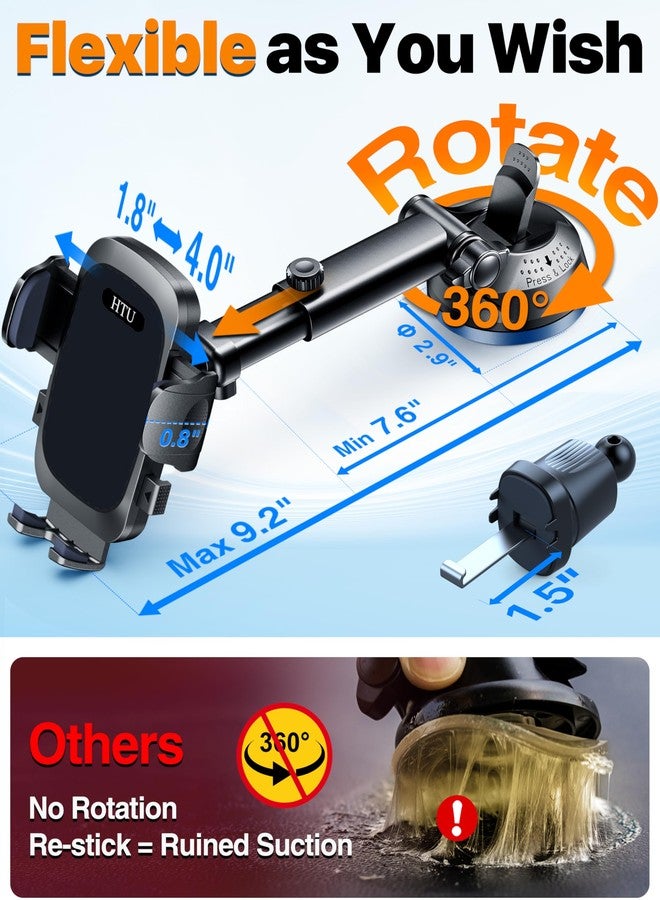 HTU 2025 Best Car Phone Holder 【Ultimate 5-in-1 & Upgraded 100+LBS Strongest Suction】【True Military-Grade & Safety Cert】 360° Windshield Dashboard Vent Mount for iPhone Android & Truck, Deep Black - Image 5