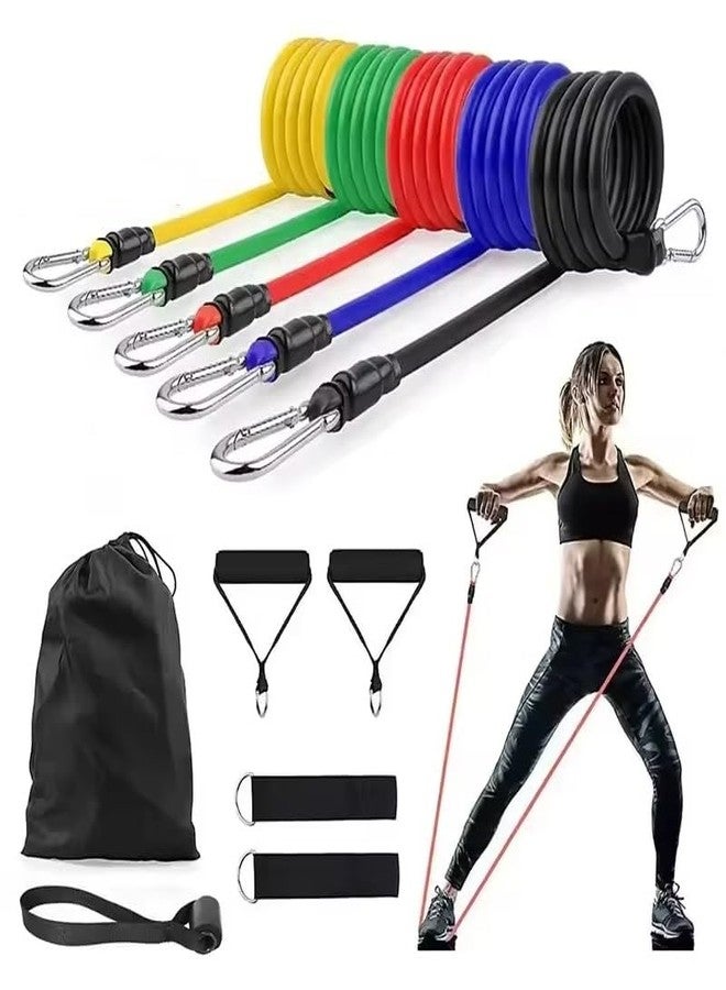 ERHETUS Portable 11-Piece Resistance Band for Men & Women | Training Gym Kit for Home Workout | Rubber Exercise Fitness Bands with Toning Tubes, Ankle Straps, Door Anchor, Handles & Carry Bag - Image 1