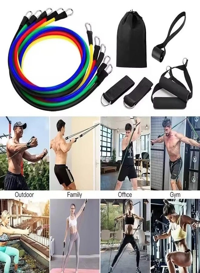 ERHETUS Portable 11-Piece Resistance Band for Men & Women | Training Gym Kit for Home Workout | Rubber Exercise Fitness Bands with Toning Tubes, Ankle Straps, Door Anchor, Handles & Carry Bag - Image 5