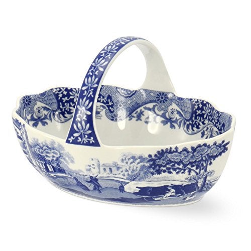 Portmeirion Spode Blue Italian Porcelain Handled Basket with Chip-Resistant Glaze - 6 Inch Decorative Serving Dish for Holiday Gift Giving, Hostess Presentation, Seasonal Table Accents - Image 1