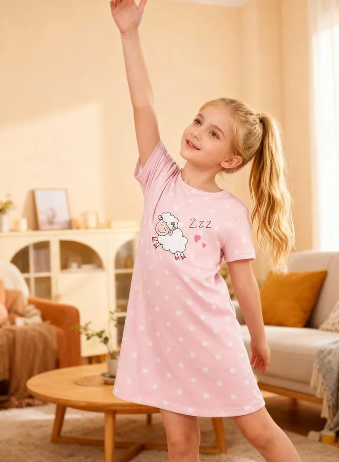 Take Two Girls Pink Sheep Print Short Sleeve Nightdress