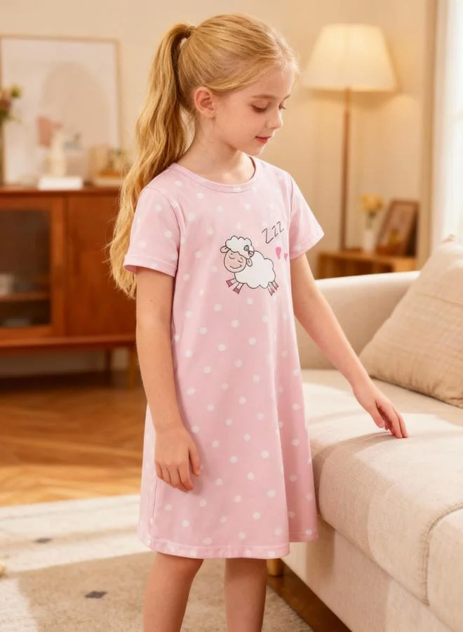 Take Two Girls Pink Sheep Print Short Sleeve Nightdress