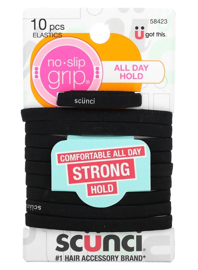 Scunci No Slip Grip Elastics Comfortable All Day Strong Hold Black 10 Pieces