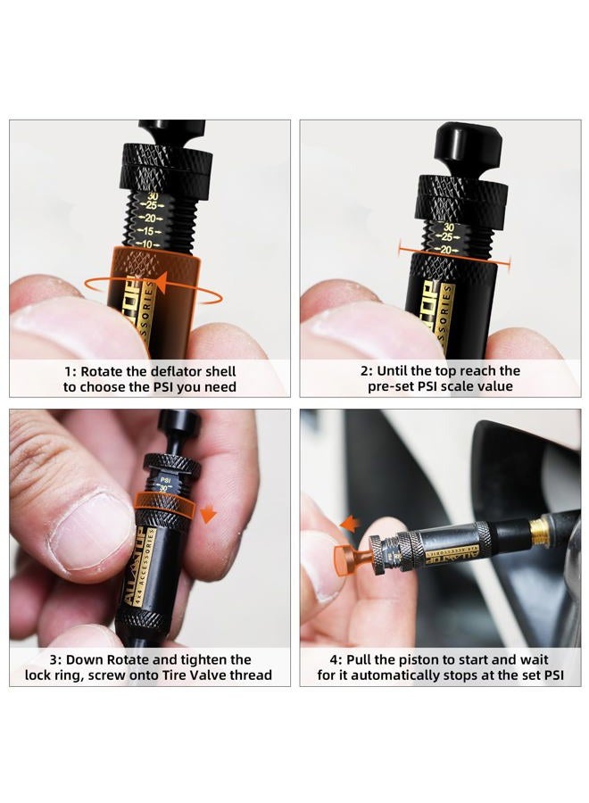 ALL-TOP مجموعة صمامات تفريغ الإطارات القابلة للتعديل (10-30 PSI) 4 قطع أداة تفريغ الهواء للإطارات للطرق الوعرة 4x4 (مع 5 أغطية صمامات) - Image 4