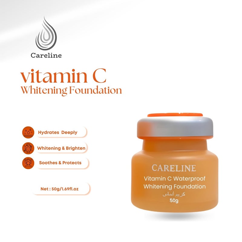 Careline Vitamin C Waterproof Whitening Foundation – 50g, Defense Cream, High Concentration Vitamin C, Complete Skin Care, Brightening & Protection, Long-Lasting Coverage - Image 4