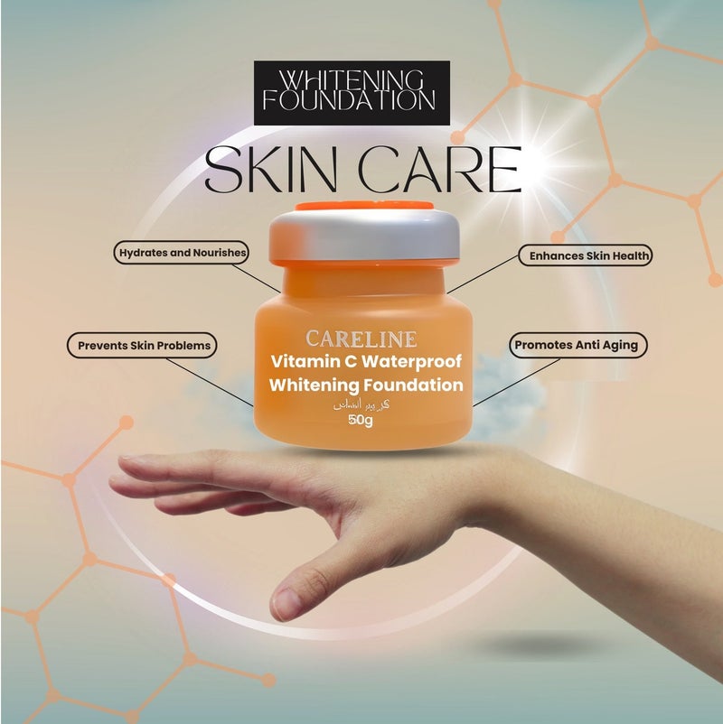 Careline Vitamin C Waterproof Whitening Foundation – 50g, Defense Cream, High Concentration Vitamin C, Complete Skin Care, Brightening & Protection, Long-Lasting Coverage - Image 5