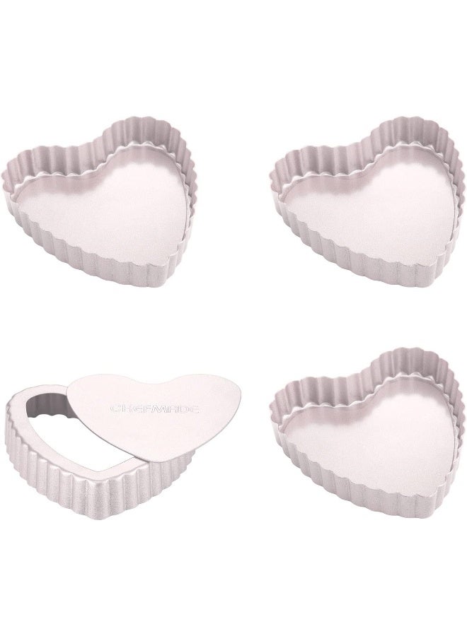 CHEFMADE WK9025-4 Non-Stick Heart Tart Set, 4" (4 Pieces) - Image 1