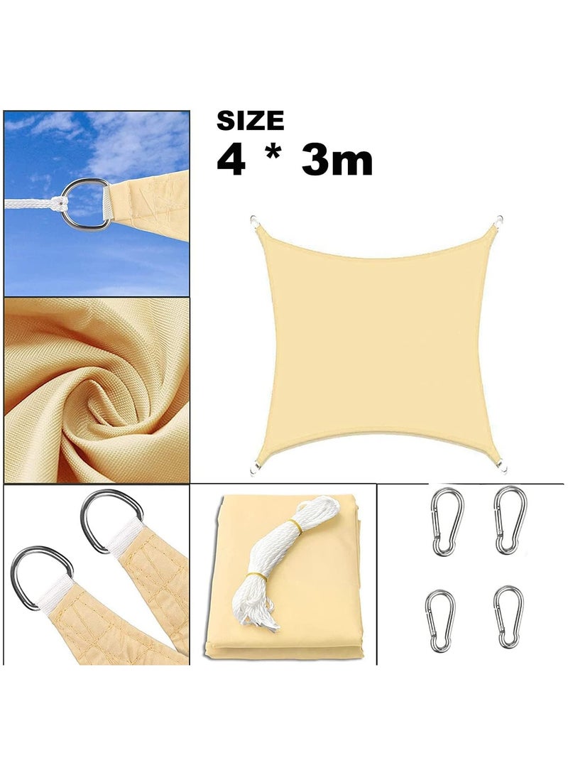 Generic Sun Shade Sail, 3 x 4M Sun Shade Sail Canopy UV Block Awning, Sun Sail Rectangular, Sail Shade PES UV Protection, Sun Sail Weatherproof, for Garden Outdoor Terrace Balcony.10'x 13',Beige  - Image 2