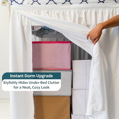 Shreem Linen Dorm Bed Skirt Twin XL 32 Inch Drop, 100% Microfiber Extra Long College Dust Ruffle Bedskirt, White - Image 5