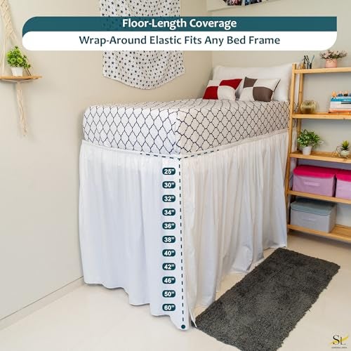 Shreem Linen Dorm Bed Skirt Twin XL 32 Inch Drop, 100% Microfiber Extra Long College Dust Ruffle Bedskirt, White - Image 2