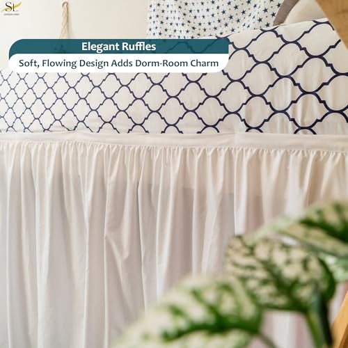 Shreem Linen Dorm Bed Skirt Twin XL 32 Inch Drop, 100% Microfiber Extra Long College Dust Ruffle Bedskirt, White - Image 3