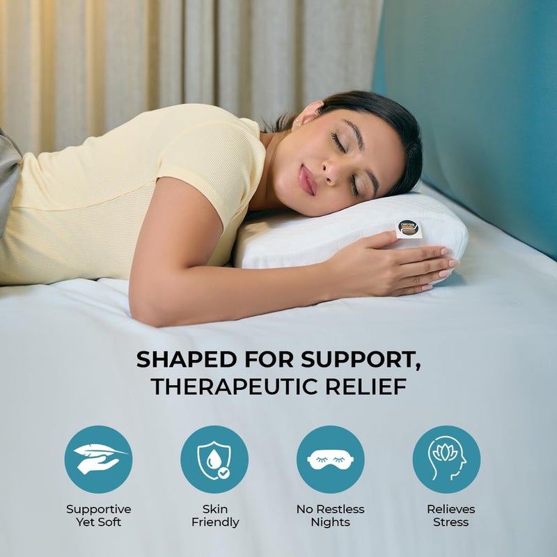 CareFoam Memory Foam Pillow Contour Cervical Pillow for Neck Shoulder Pain Orthopedic Pillow Neck Cervical Sleeping Pillows for Side Back Sleepers White Jacquard CoverStandard Pack of 1 - Image 4