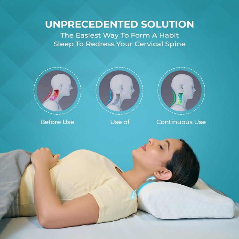 CareFoam Memory Foam Pillow Contour Cervical Pillow for Neck Shoulder Pain Orthopedic Pillow Neck Cervical Sleeping Pillows for Side Back Sleepers White Jacquard CoverStandard Pack of 1 - Image 5